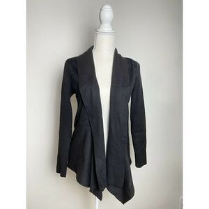 89th and Madison Cardigan Sz Petite Small Black Shawl Wrap Moto Suede Ribbed LS